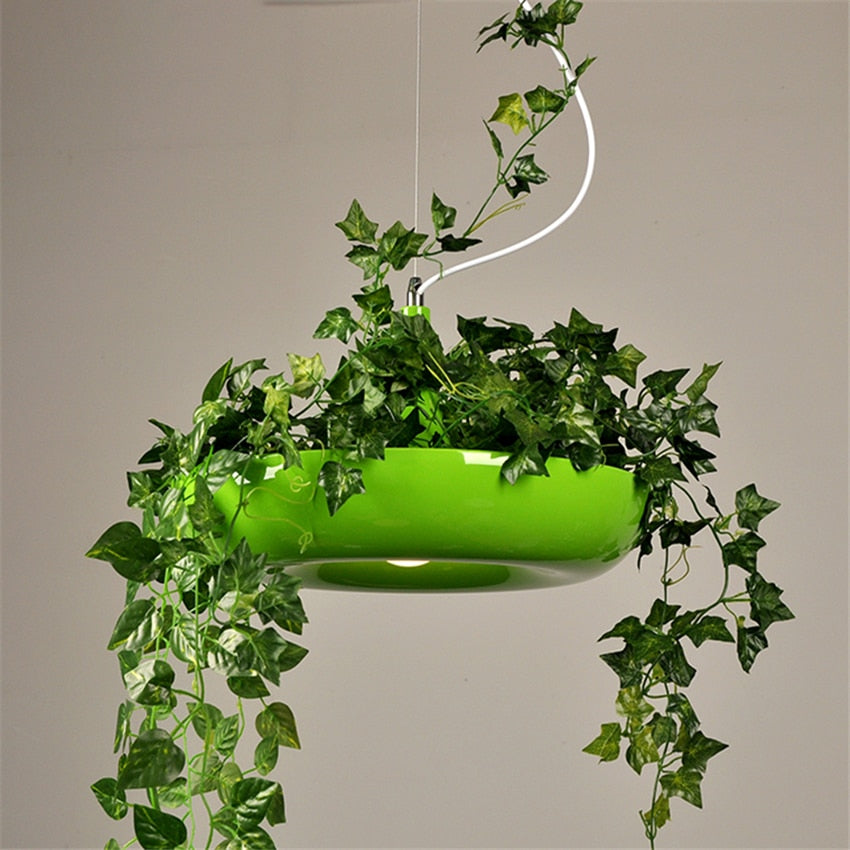 White hanging planter pendant light