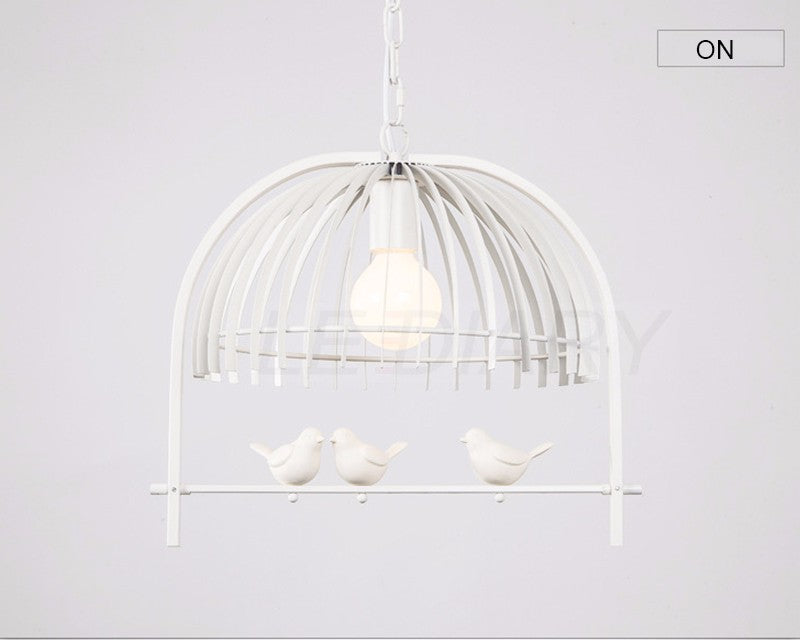 White Iron birdcage and birds pendant LED light