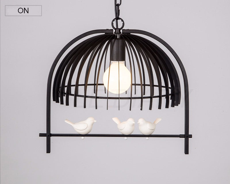 White Iron birdcage and birds pendant LED light