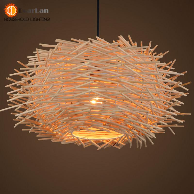 Artistic wooden nest pendant light