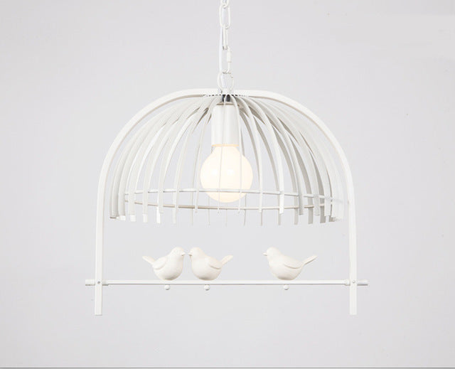 White Iron birdcage and birds pendant LED light