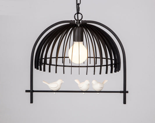 White Iron birdcage and birds pendant LED light