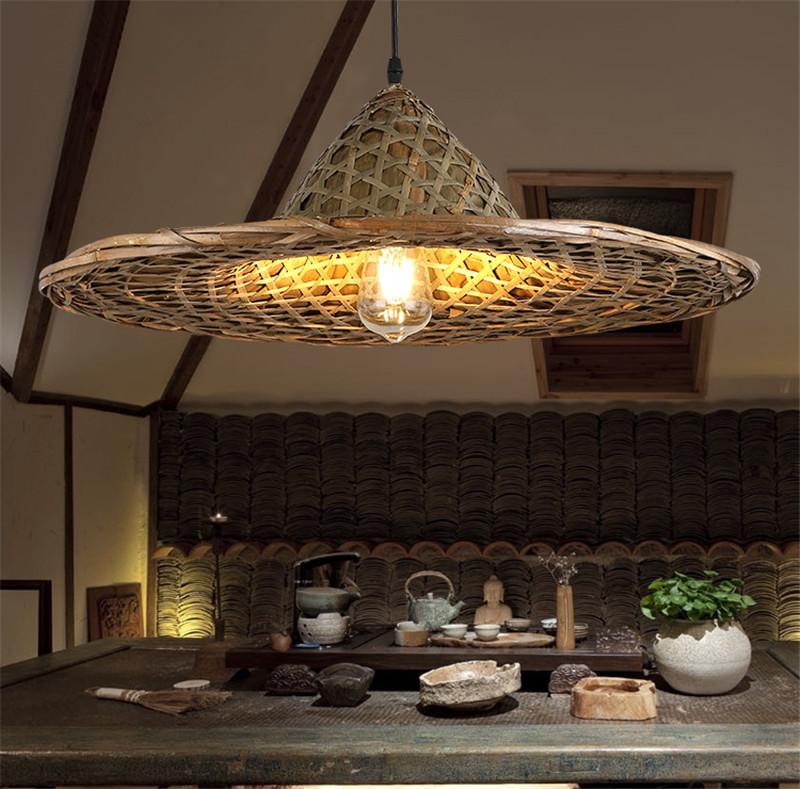 Bamboo chinese hat pendant light