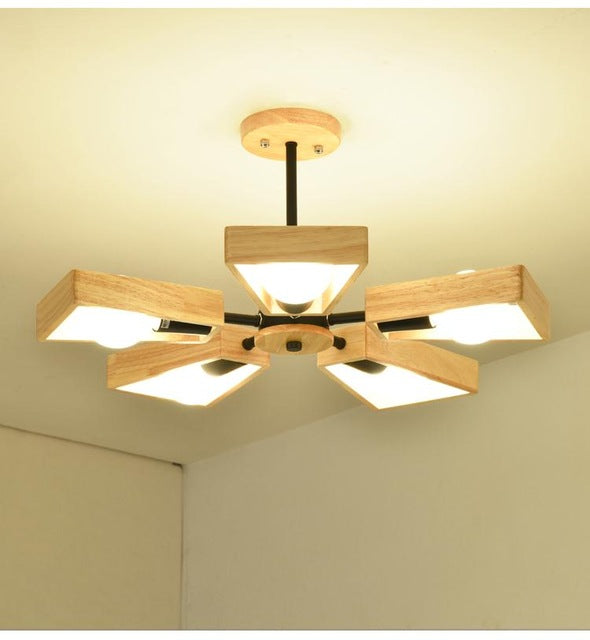 Wooden fan pendant light