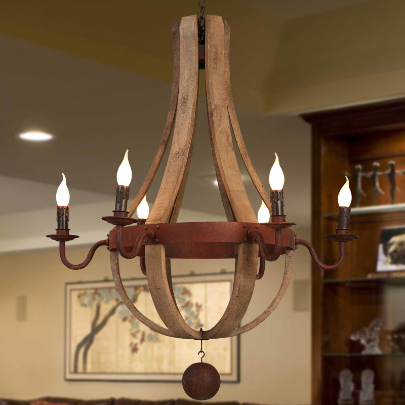 Wrought Iron and wood chandelier