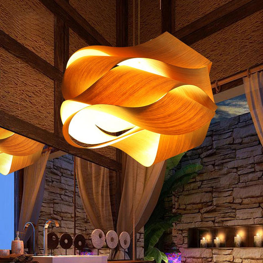 Astounding wood and bamboo pendant light