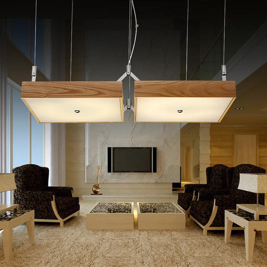 Modern square wooden LED pendant light