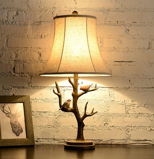 Tree and birds wooden table lamp