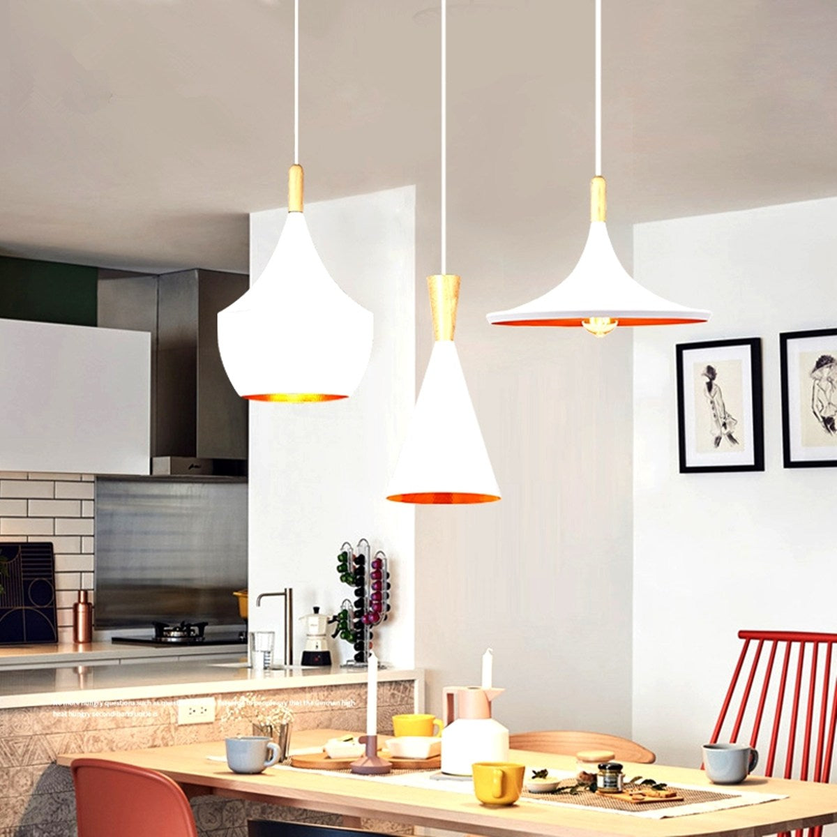 White and cooper pendant light