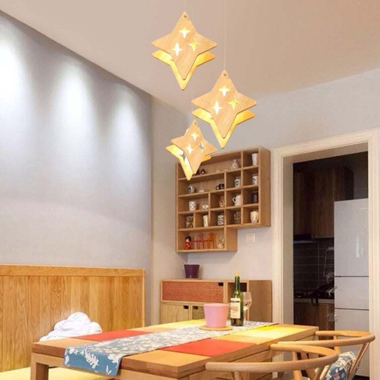 Wooden moon and stars pendant lights