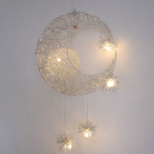 Steel wire moon and stars pendant light