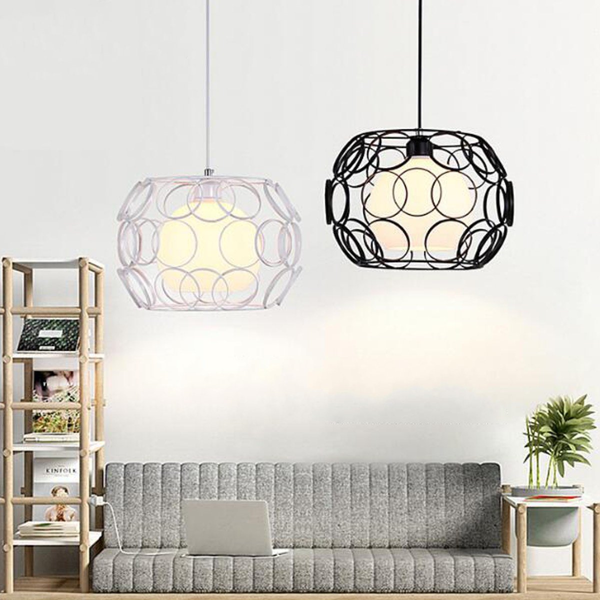 Black or White metal pendant light with circles