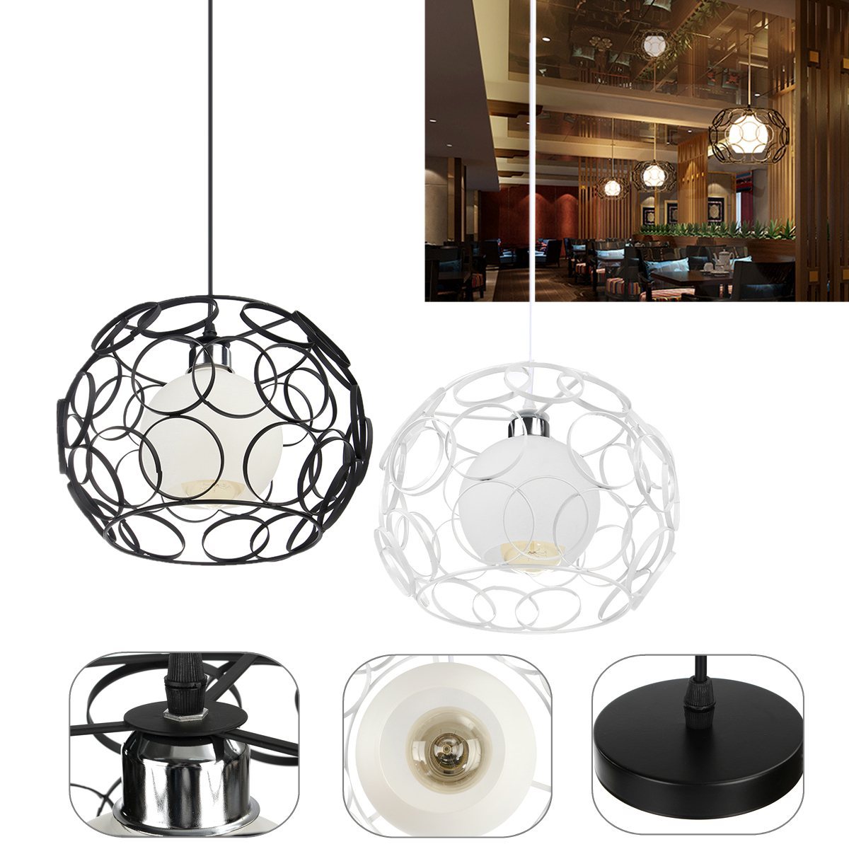 Black or White metal pendant light with circles