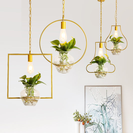 Metal and glass hanging light for living plants