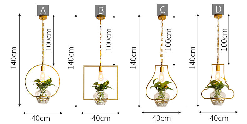 Metal and glass hanging light for living plants