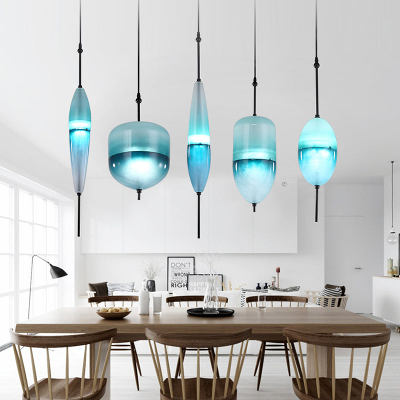 Turquoise hand blown glass pendant lights