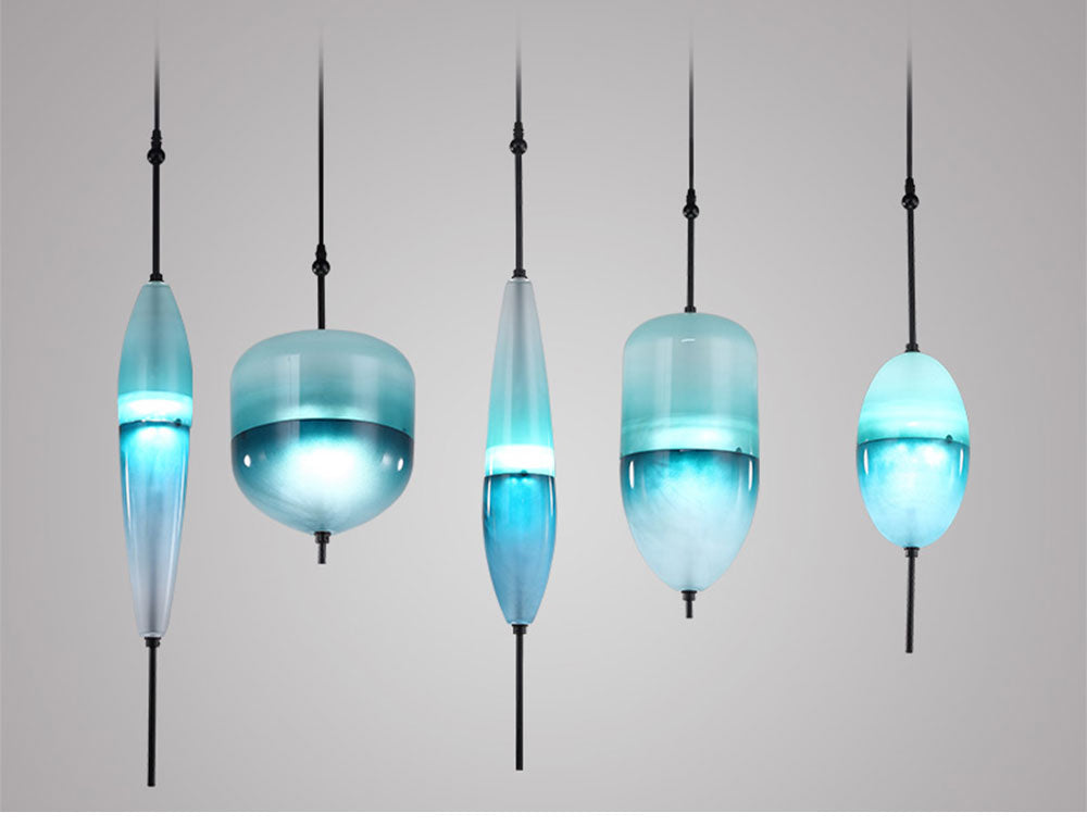 Turquoise hand blown glass pendant lights