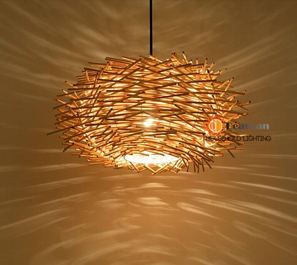 Artistic wooden nest pendant light